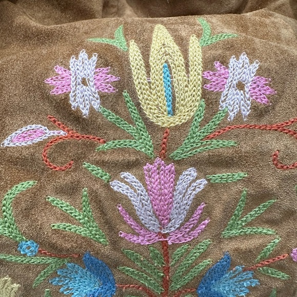 Bally Vintage Embroidered Suede Hobo Tote Bag – Brown with Floral Detailing - Picture 6 of 13